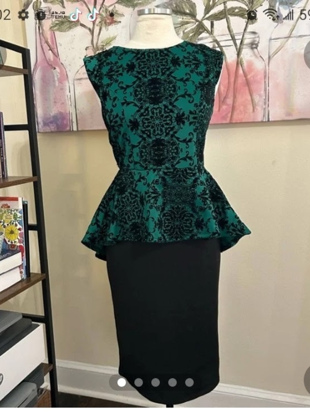 80's Style Green and Black Peplum Pencil Skirt - Elegant Women's Skirt